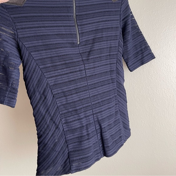 Rag & Bone Navy Mesh Top with Lamb Leather Patches - Picture 4 of 7